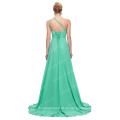 Grace Karin Großhandel Eine Linie eine Schulter Aquamarine Chiffon Perlen lange Brautjungfer Kleider CL2949-6